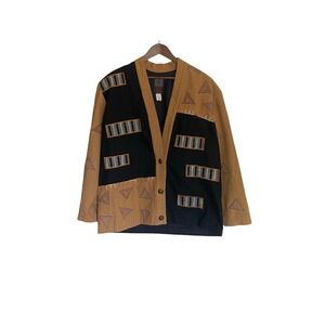 Victor Rojo Artisan Patchwork Jacket Black Ochre Geometric Mixed Media L Large